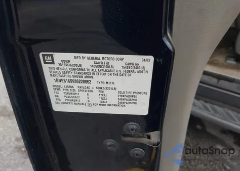 2003 Chevrolet Trailblazer Ext Lt z USA, uszkodzony, nr VIN 1GNES16S936228862